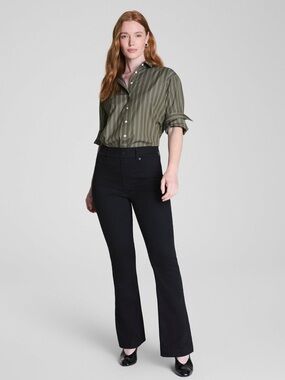Spanx EveryWear Flare Jeans Womens High Rise Pull On 70s Clean Black Size 1X